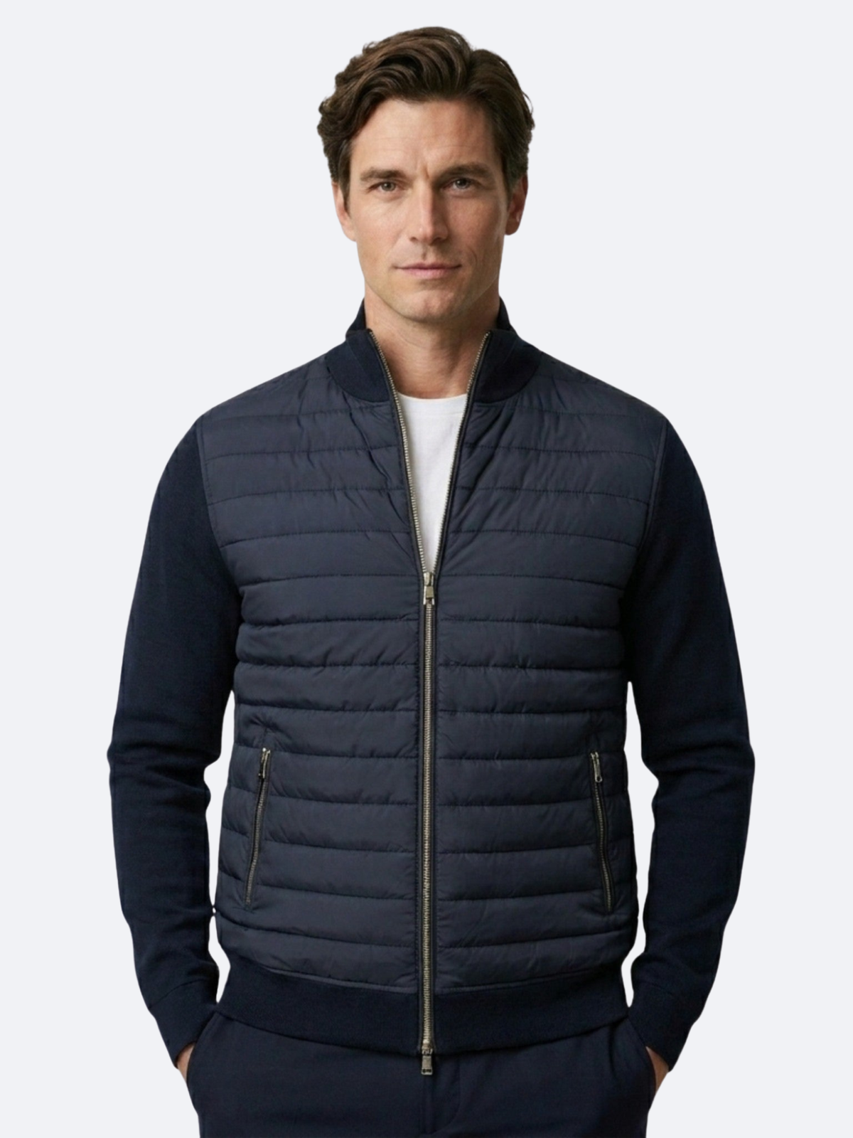Men's Quilted Zip-Up Jacket – Long Sleeve, Contrast Back