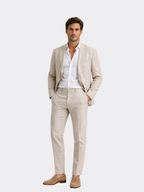 Men's Linen-Blend 2-Piece Suit – Tailored Blazer, Straight-Leg Trousers