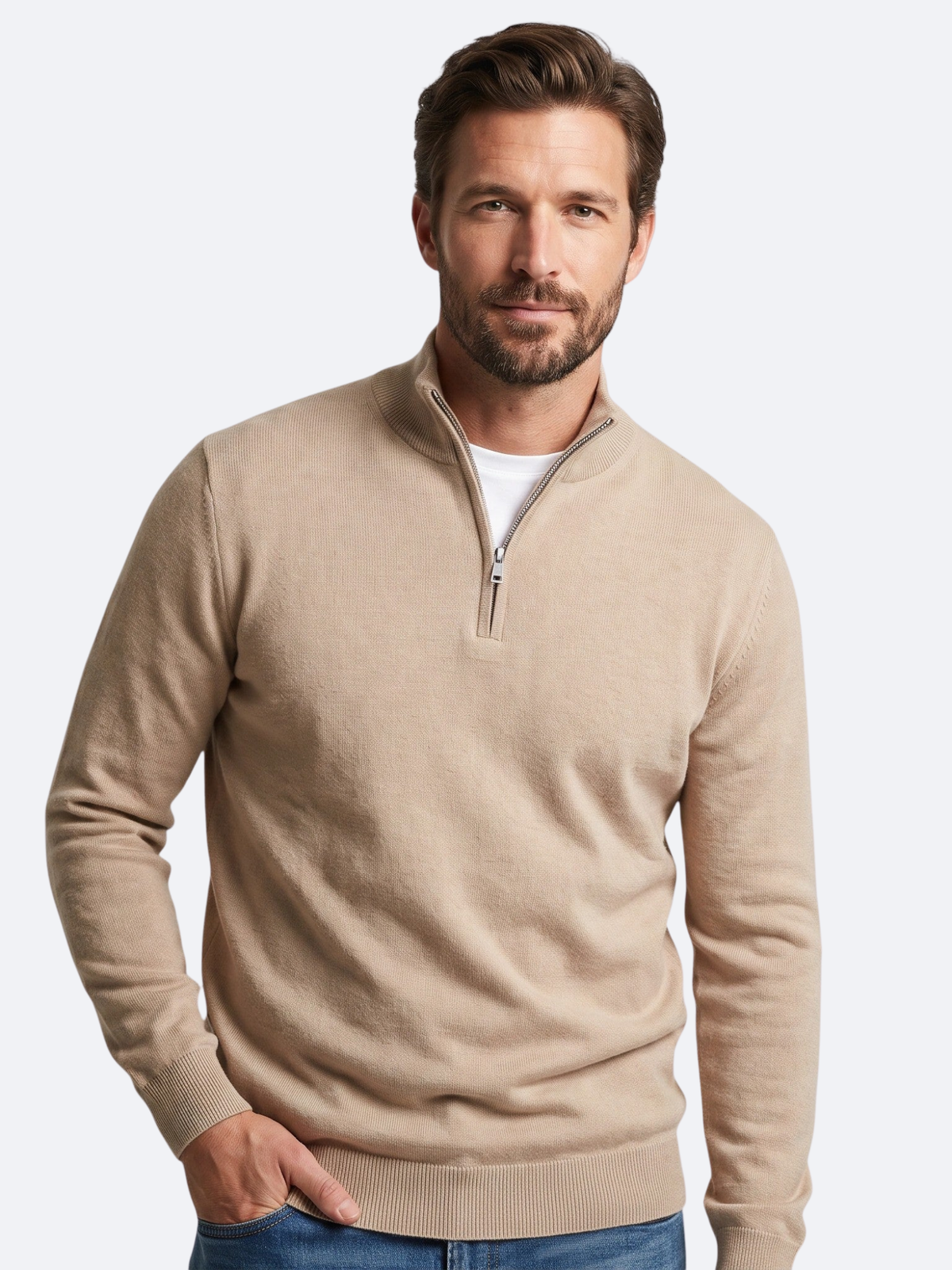 Men's Jumper with Zip Stand Collar, Long Sleeve