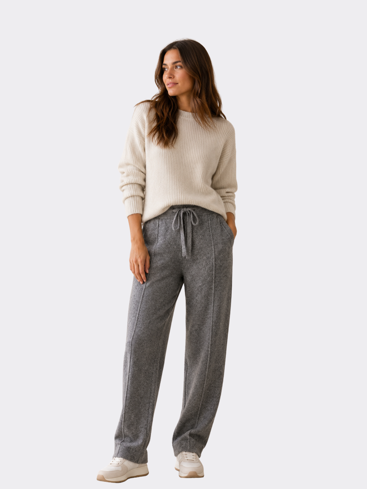 Women's High-Waist Straight-Leg Trousers – Full Length, Adjustable Drawstring