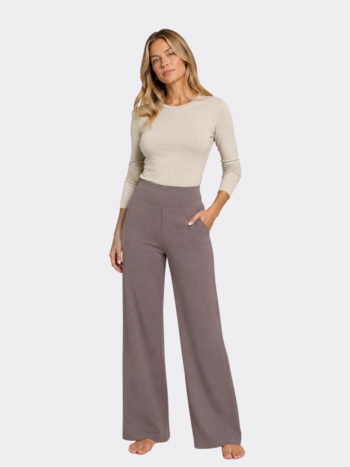 Women's Stretch Straight-Leg Trousers – High Waist