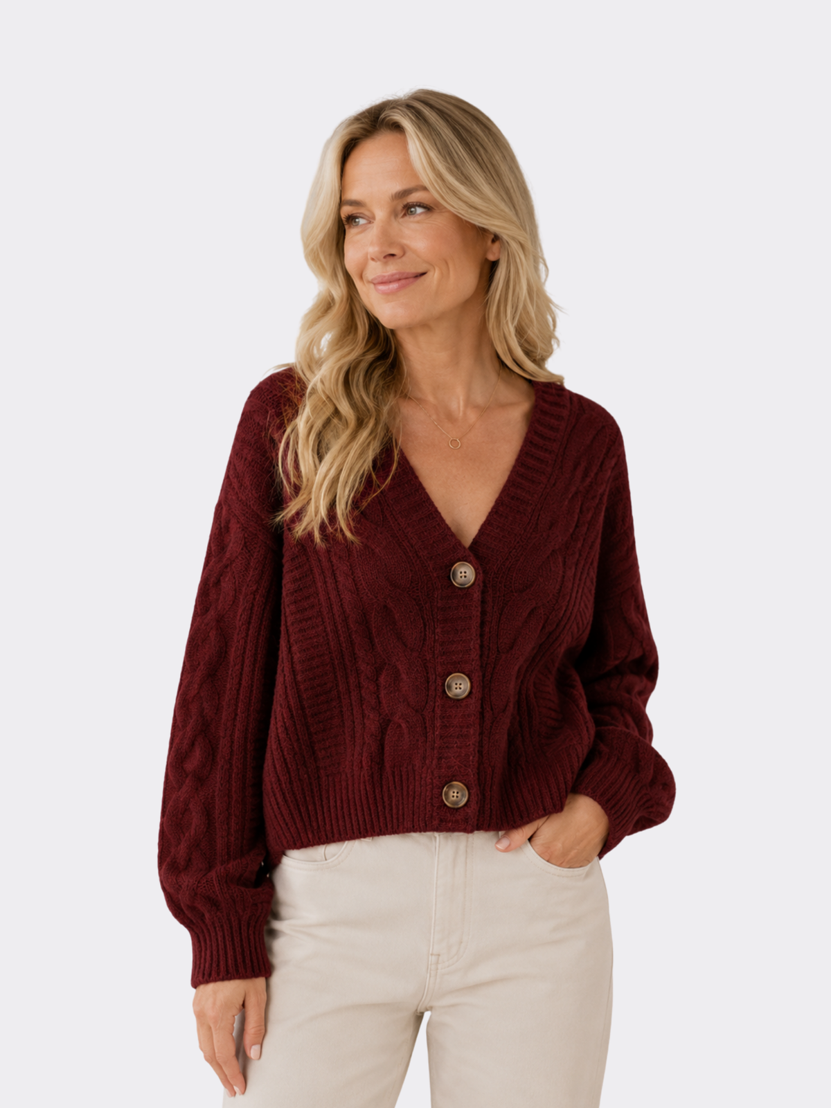 Women's V-Neck Cardigan – Button-Front Closure, Long Sleeve, Relaxed Fit