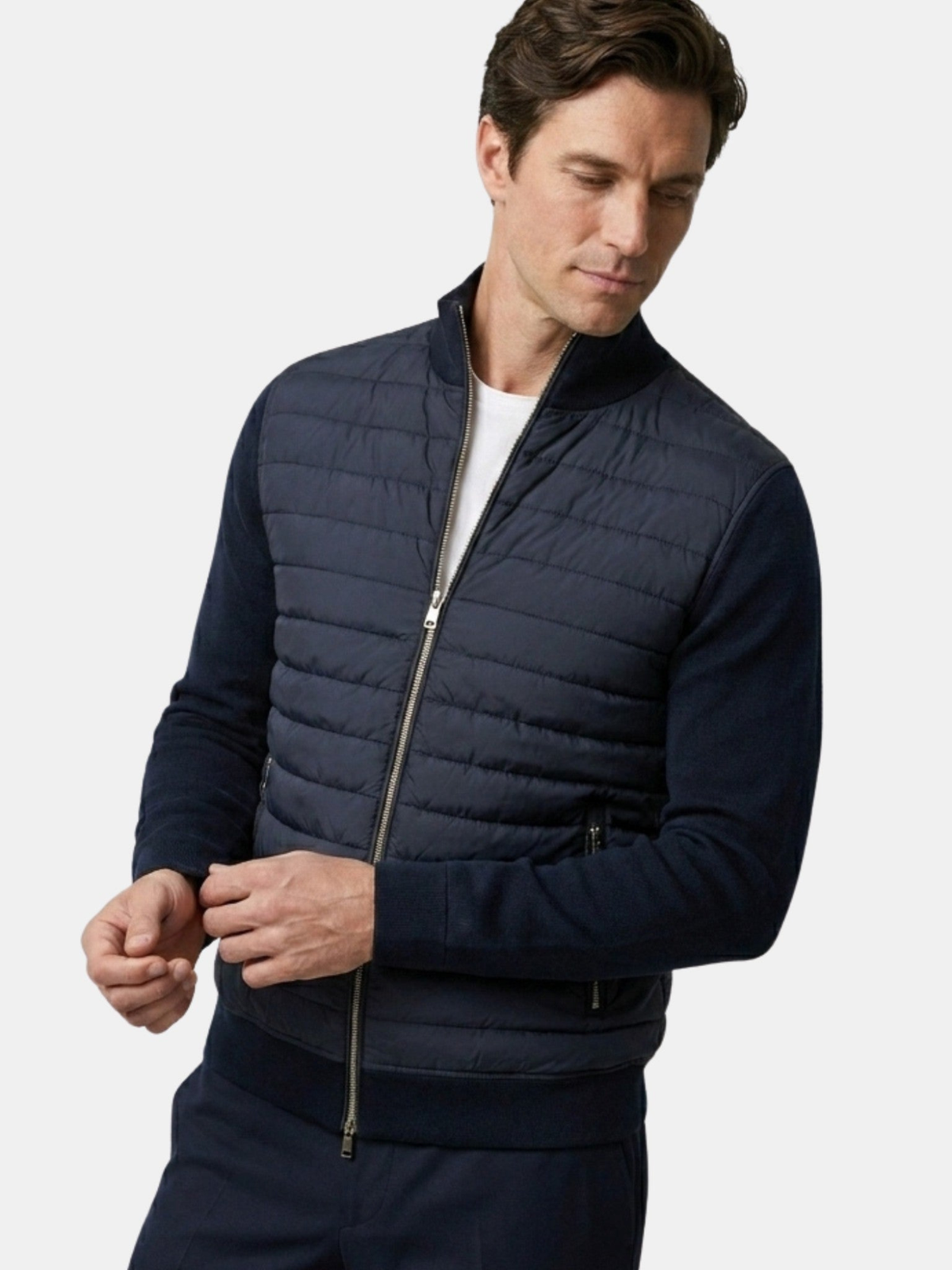 Men's Quilted Zip-Up Jacket – Long Sleeve, Contrast Back