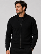 Men's Zip-Up Cardigan with Stand Collar, Long Sleeve