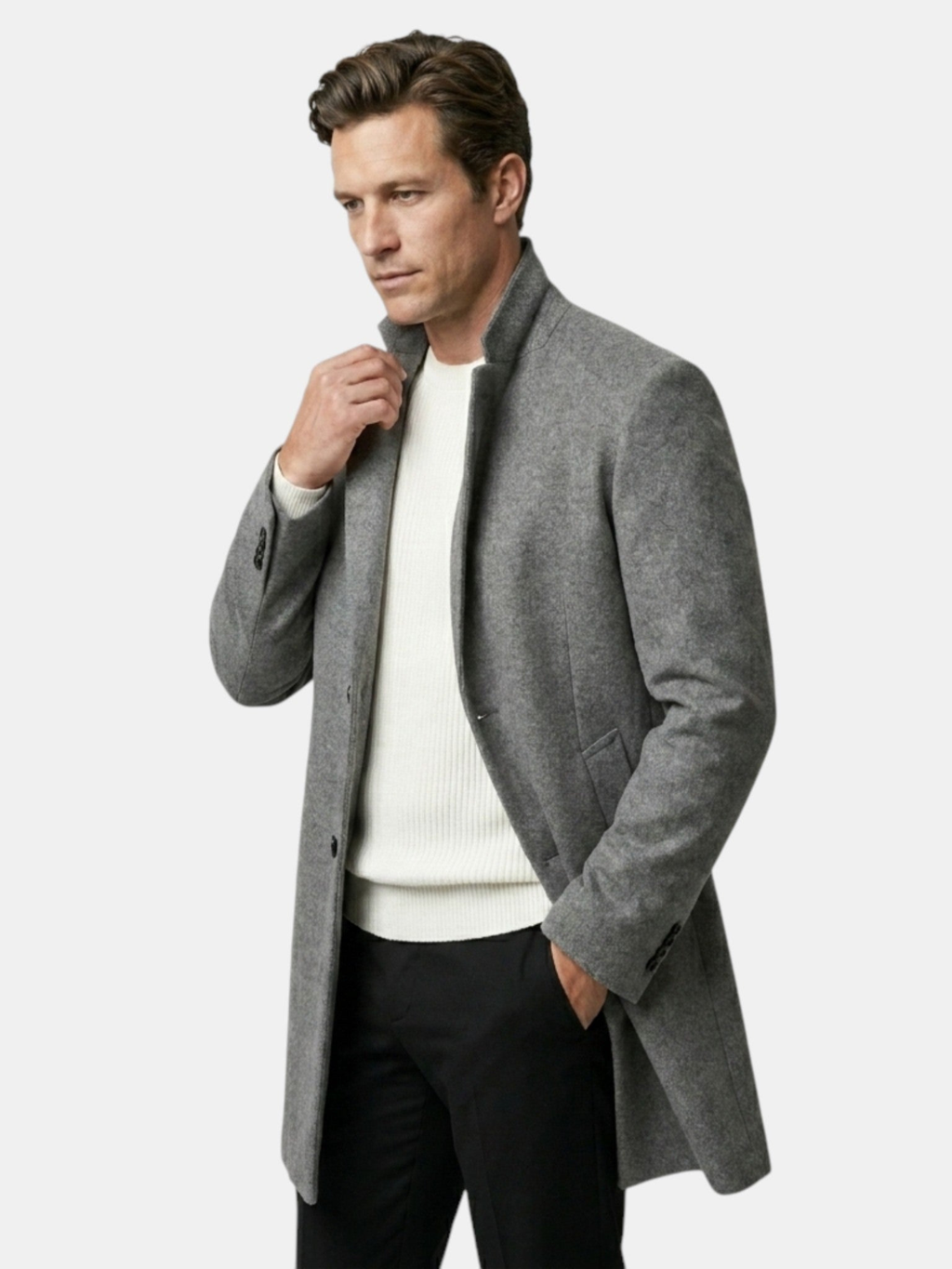 Men's Grey Coat – Tailored Fit, Classic Design
