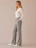 Women's High-Waist Flared Trousers – Full Length, Button Closure