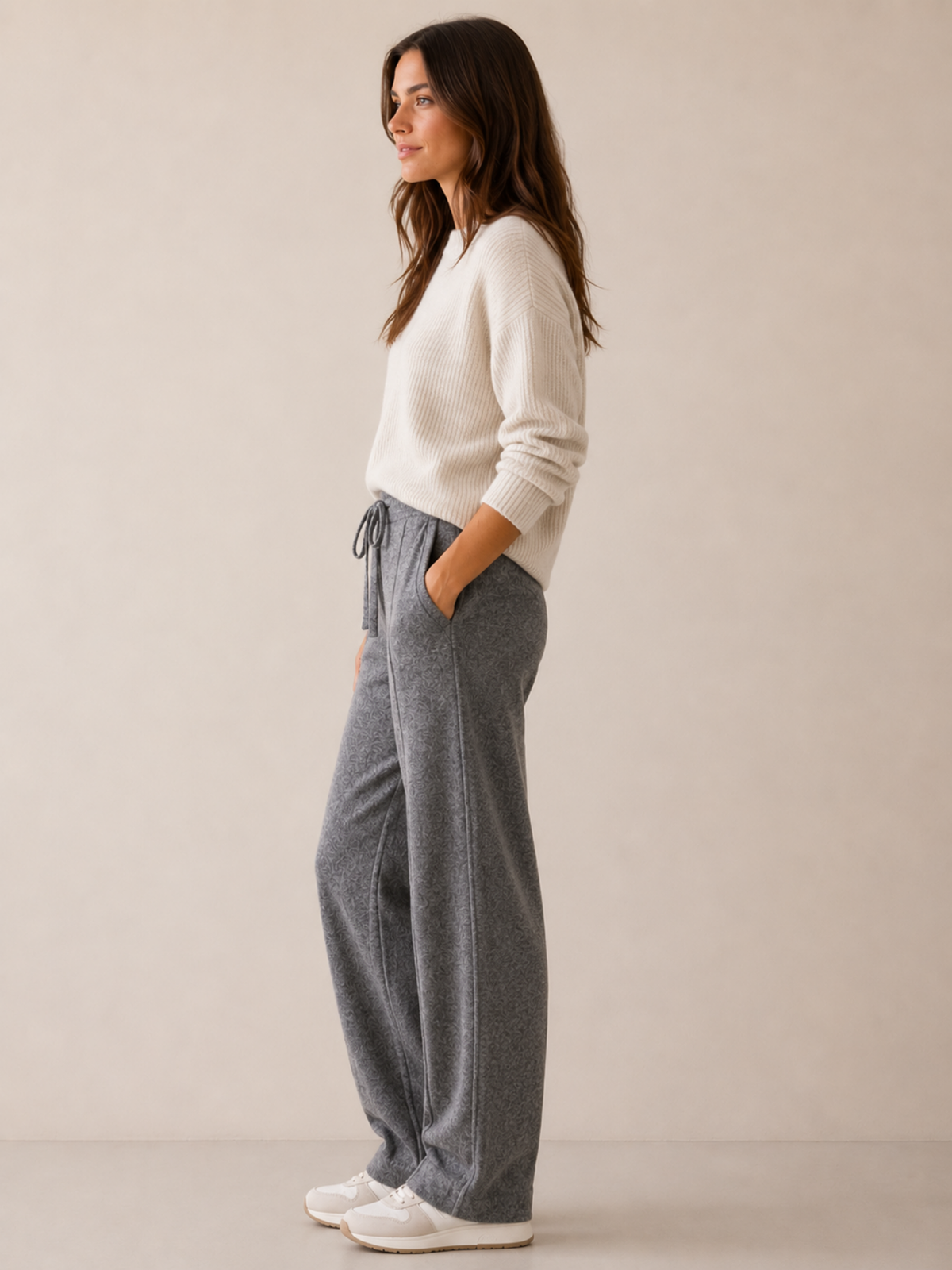 Women's High-Waist Straight-Leg Trousers – Full Length, Adjustable Drawstring