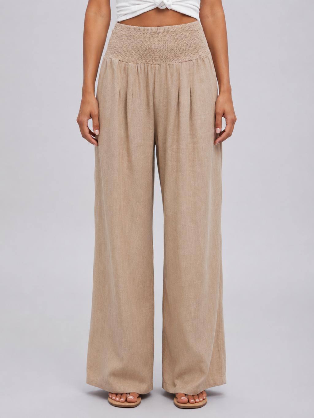 Women's Wide-Leg Trousers – Smocked High Waist