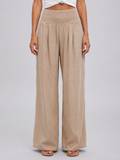Women's Wide-Leg Trousers – Smocked High Waist