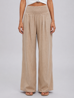 Women's Wide-Leg Trousers – Smocked High Waist