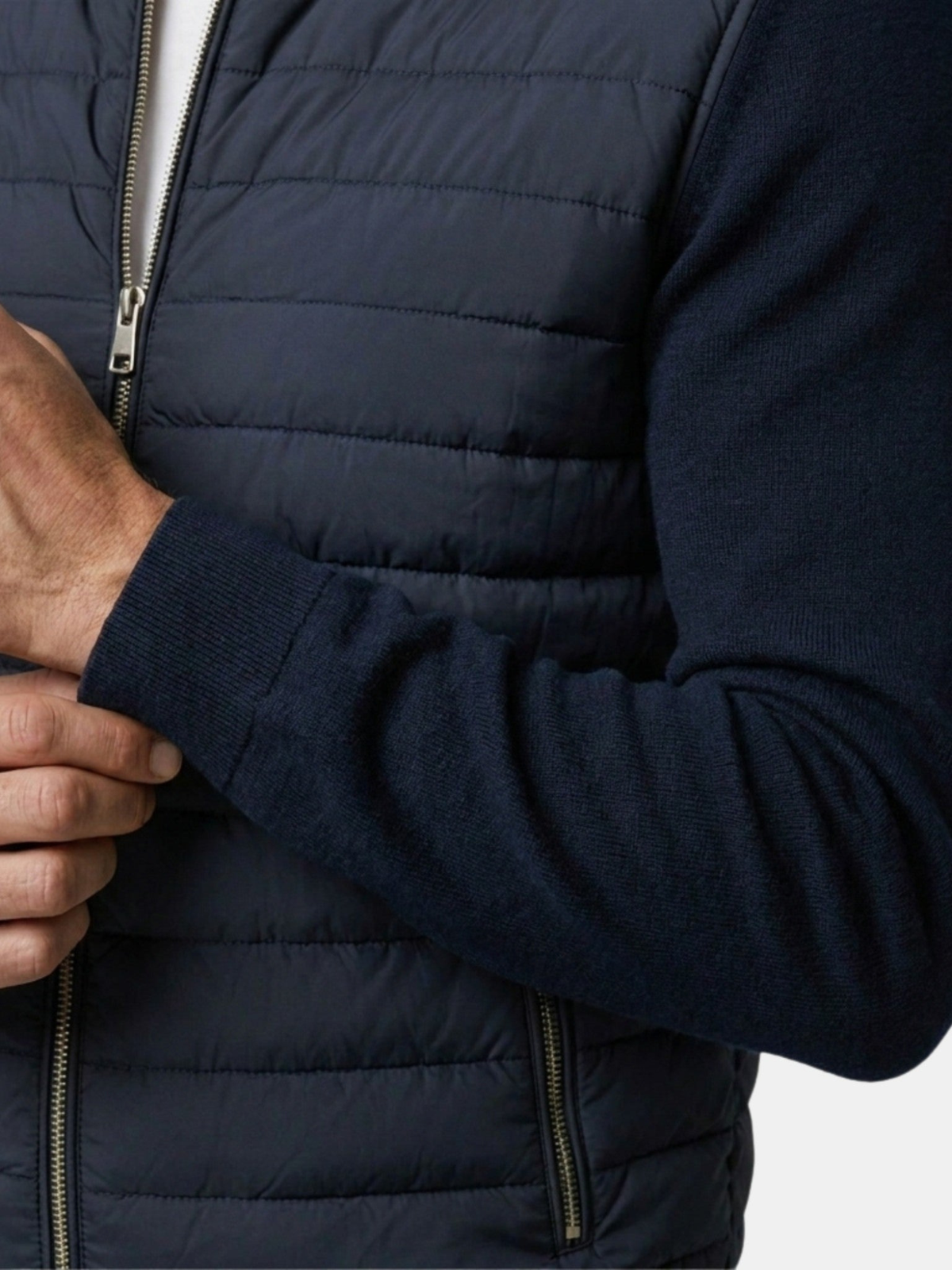 Men's Quilted Zip-Up Jacket – Long Sleeve, Contrast Back