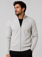Men's Zip-Up Cardigan with Stand Collar, Long Sleeve