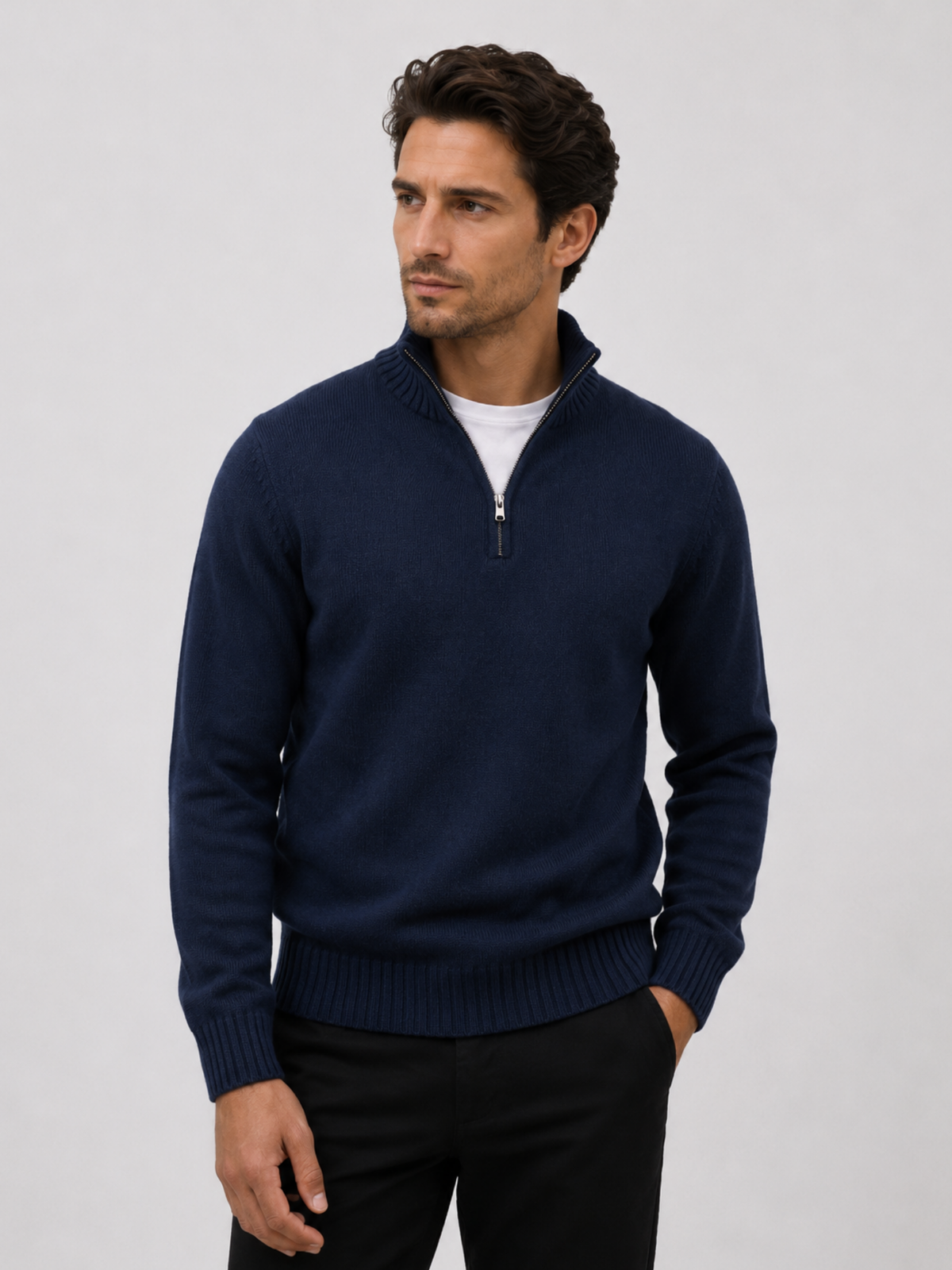 Men's Half-Zip Jumper with Stand Collar
