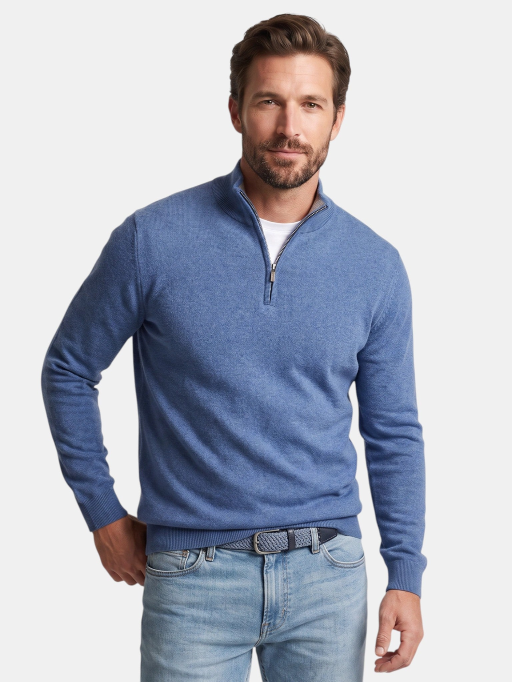 Men's Jumper with Zip Stand Collar, Long Sleeve