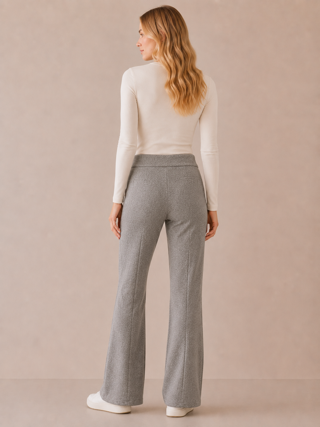 Women's High-Waist Flared Trousers – Full Length, Button Closure