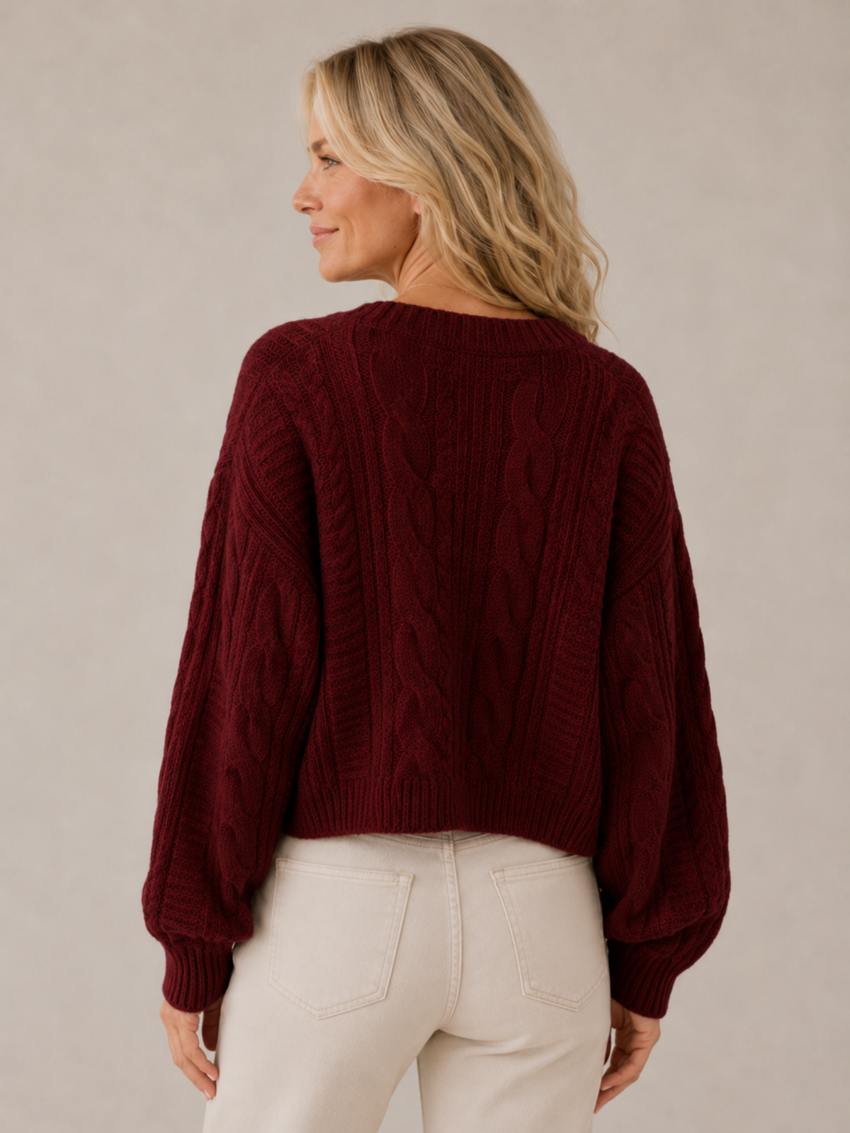 Women's V-Neck Cardigan – Button-Front Closure, Long Sleeve, Relaxed Fit