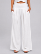 Women's Wide-Leg Trousers – Smocked High Waist