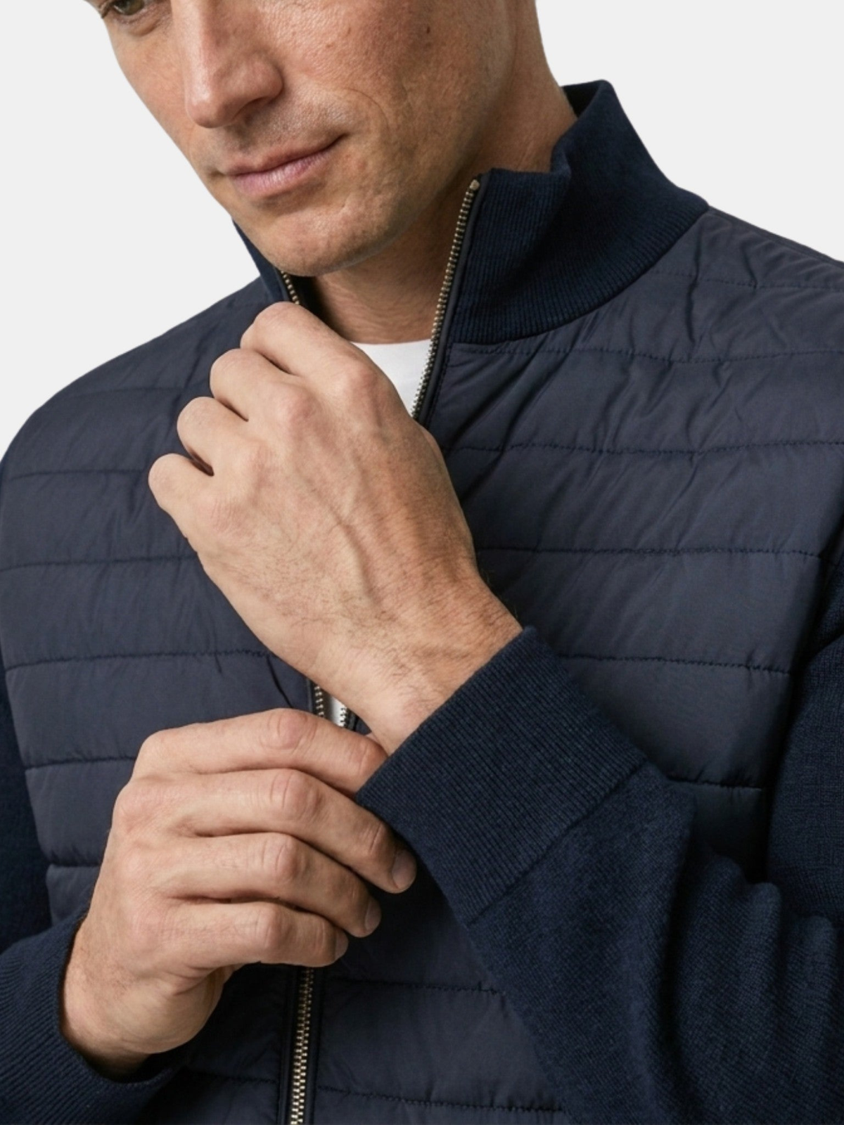 Men's Quilted Zip-Up Jacket – Long Sleeve, Contrast Back