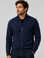 Men's Zip-Up Cardigan with Stand Collar, Long Sleeve