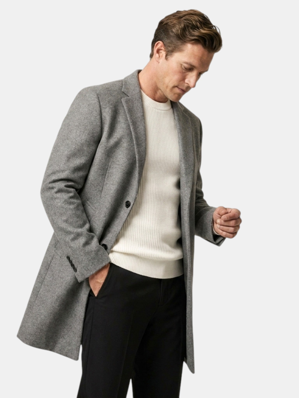 Men's Grey Coat – Tailored Fit, Classic Design