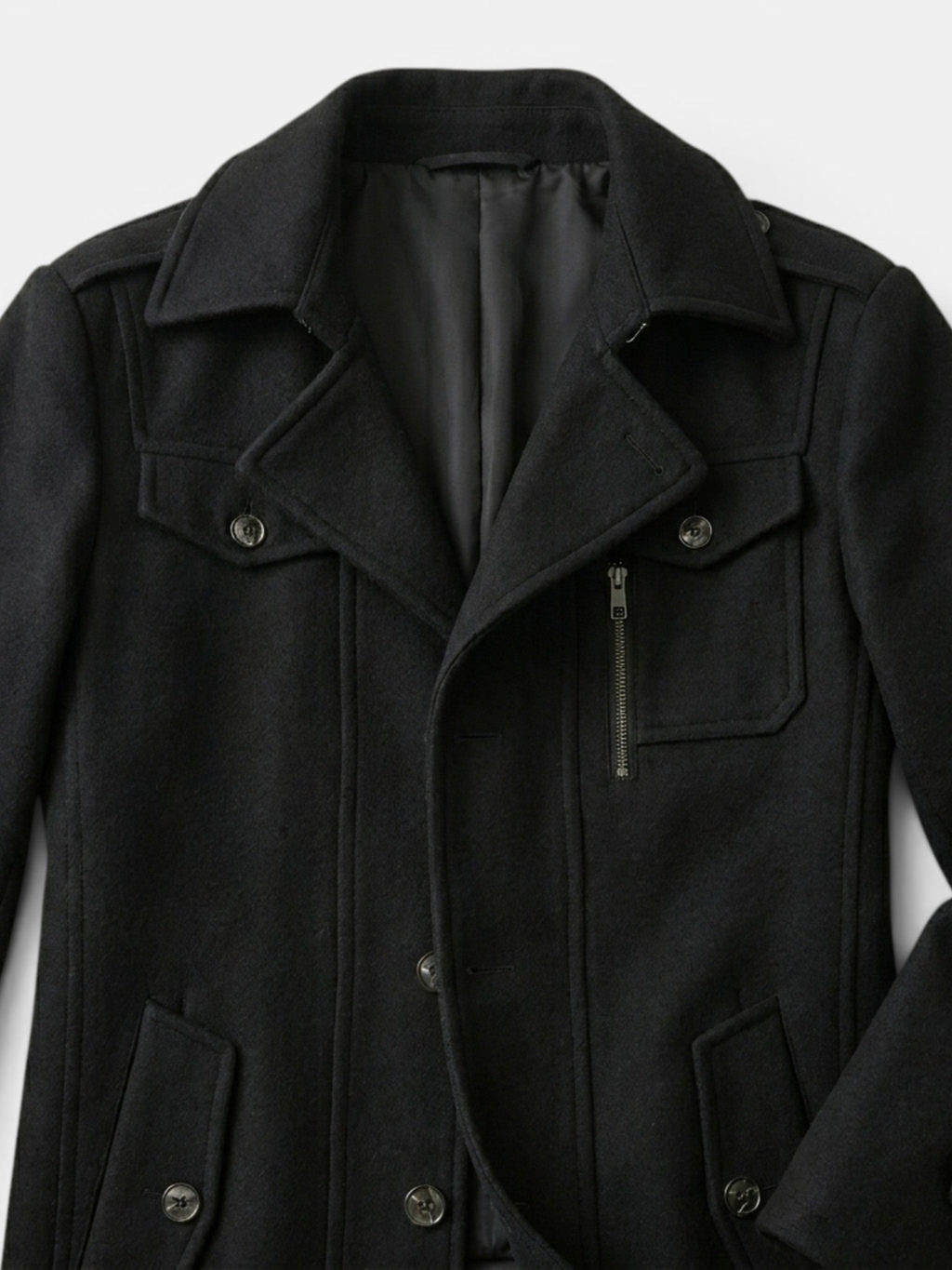 Men's Long Coat – Tailored Fit, Classic Collar