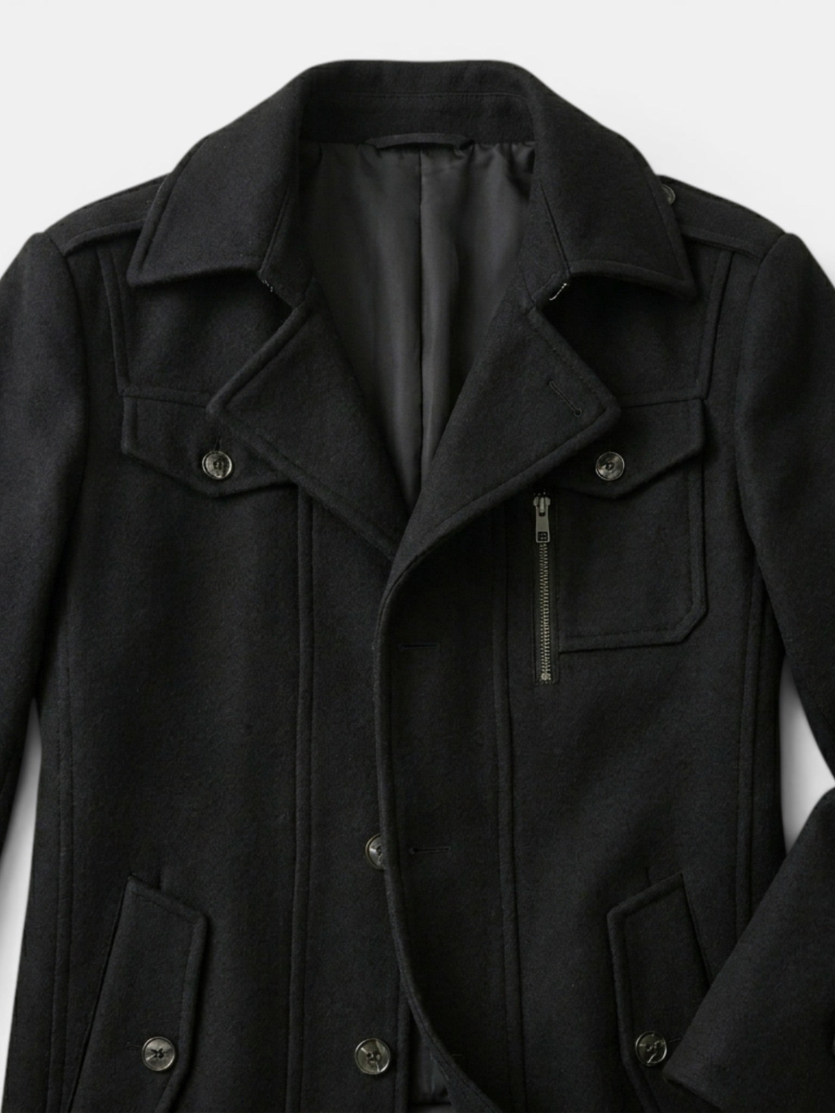 Men's Long Coat – Tailored Fit, Classic Collar