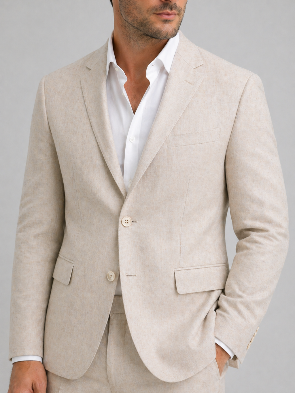 Men's Linen-Blend 2-Piece Suit – Tailored Blazer, Straight-Leg Trousers
