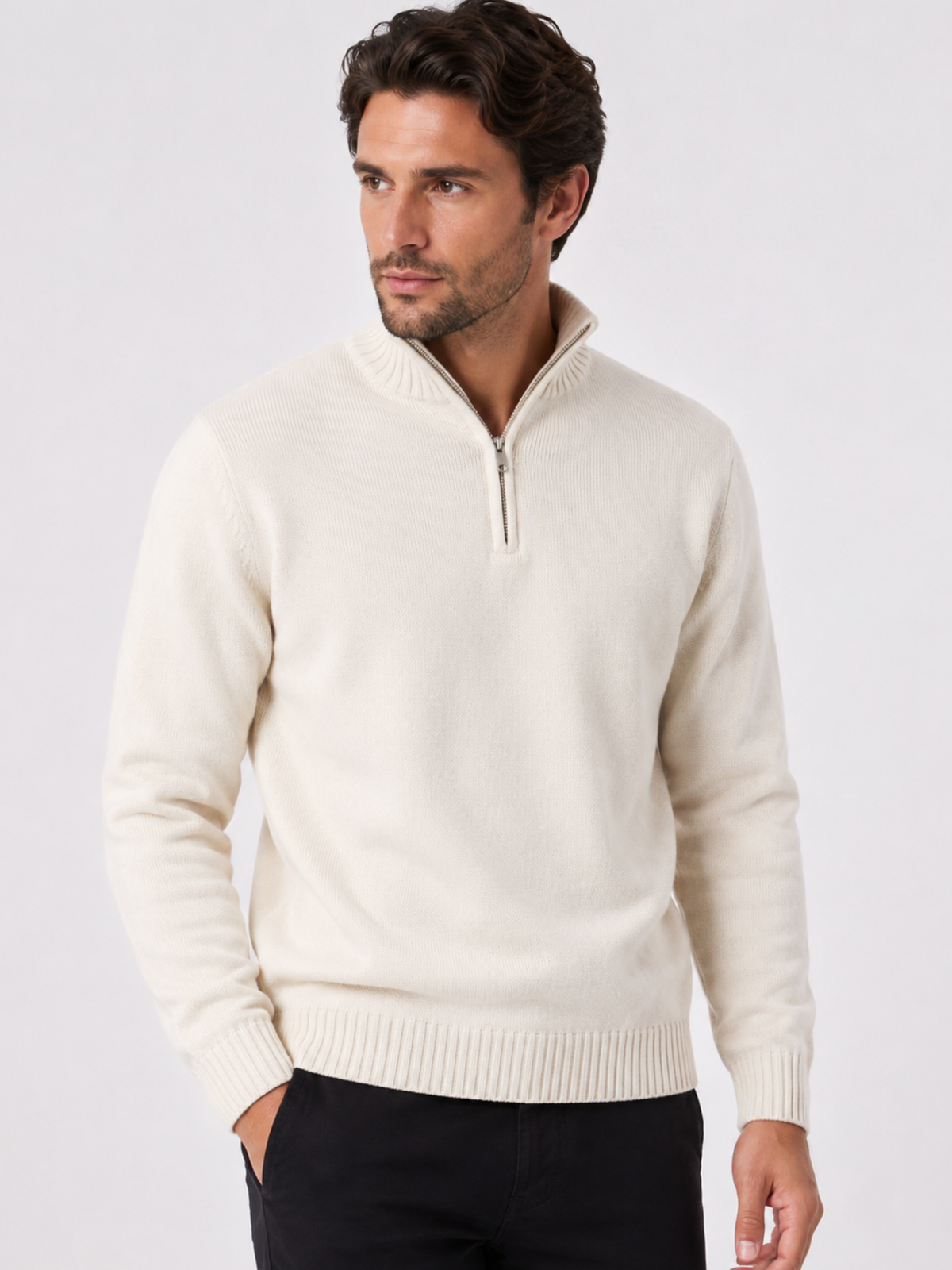 Men's Half-Zip Jumper with Stand Collar