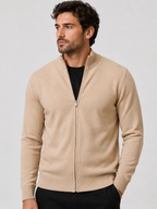 Men's Zip-Up Cardigan with Stand Collar, Long Sleeve