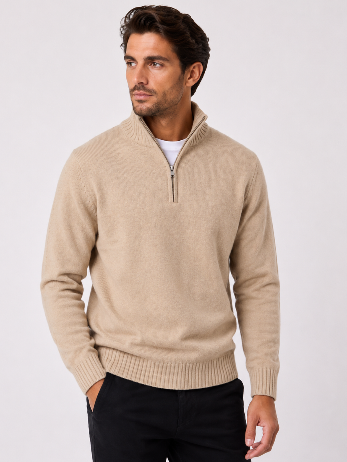 Men's Half-Zip Jumper with Stand Collar