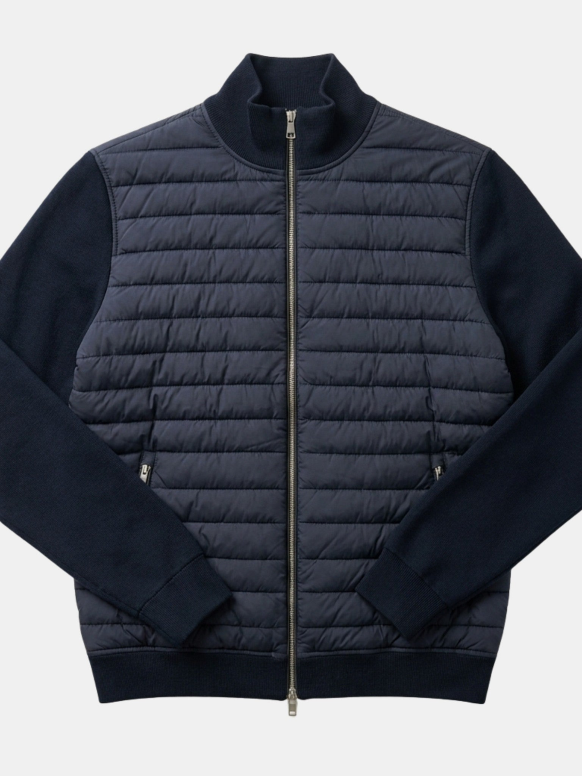 Men's Quilted Zip-Up Jacket – Long Sleeve, Contrast Back