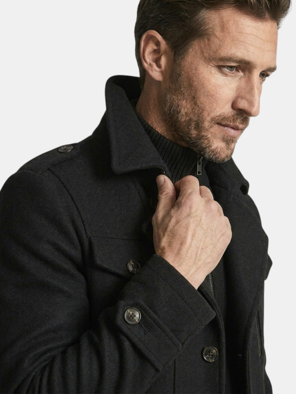Men's Long Coat – Tailored Fit, Classic Collar