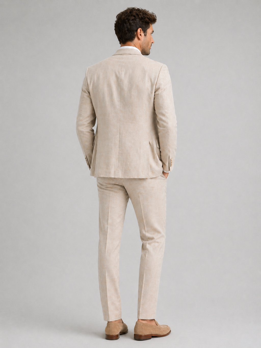 Men's Linen-Blend 2-Piece Suit – Tailored Blazer, Straight-Leg Trousers
