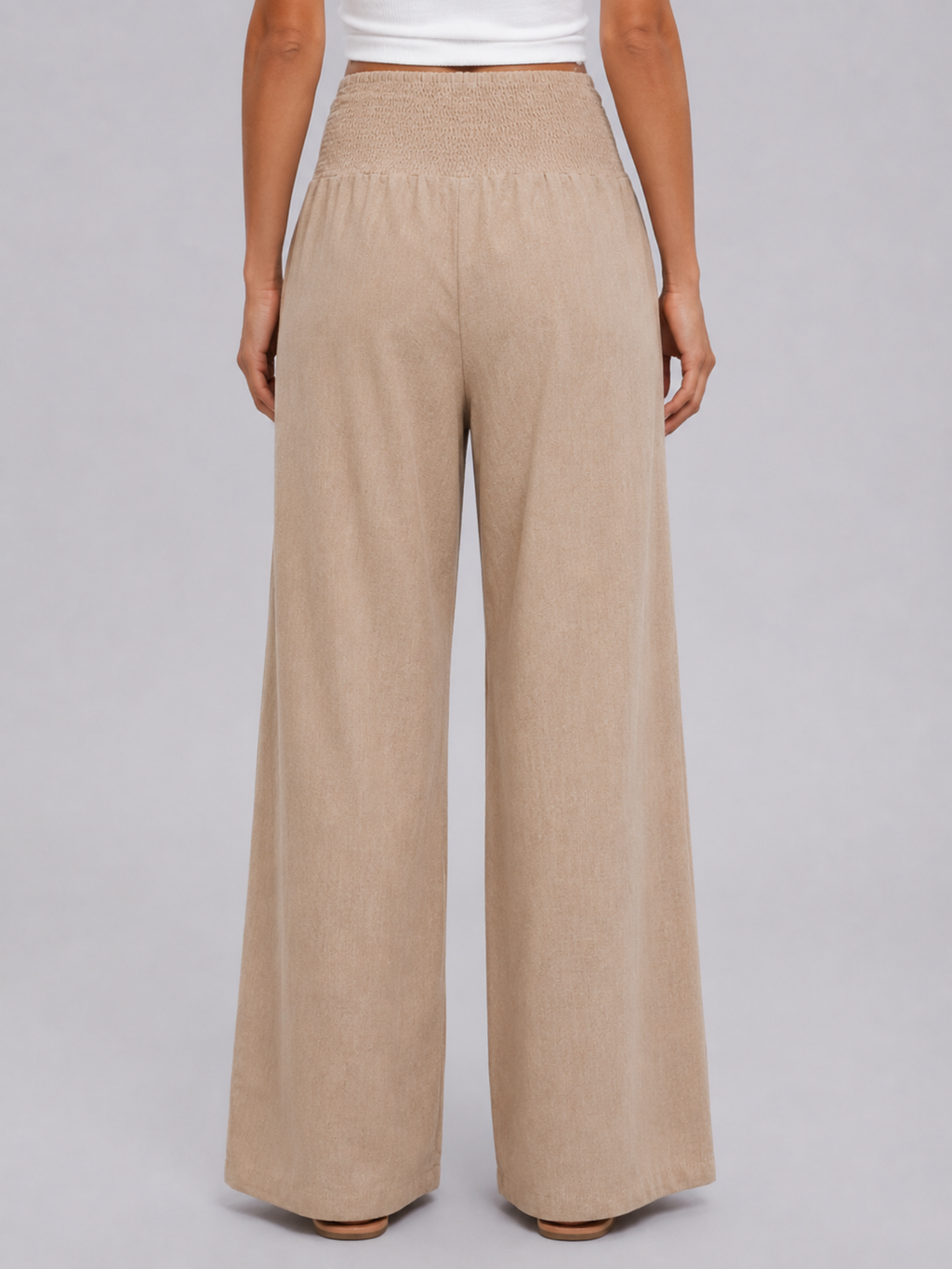 Women's Wide-Leg Trousers – Smocked High Waist