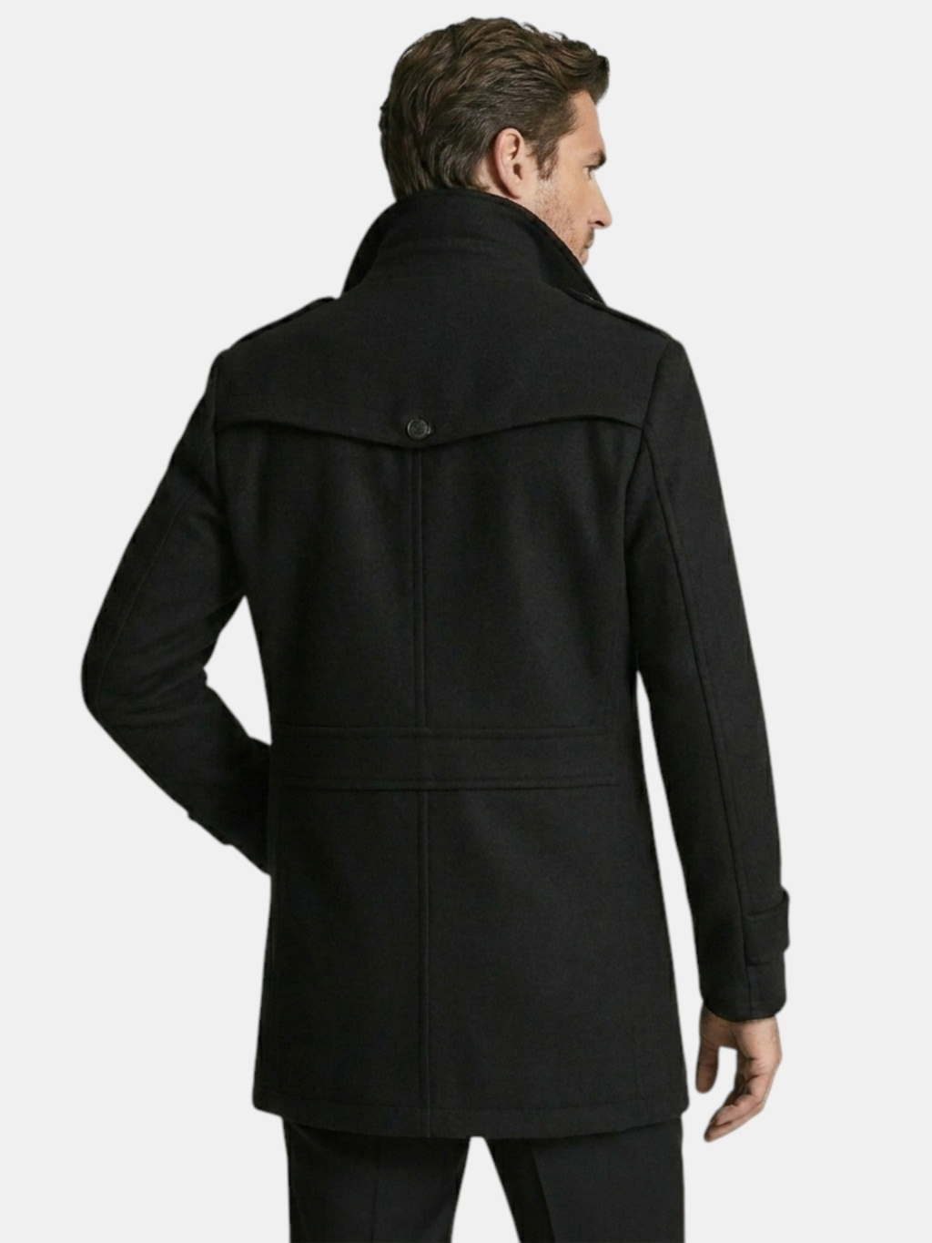 Men's Long Coat – Tailored Fit, Classic Collar