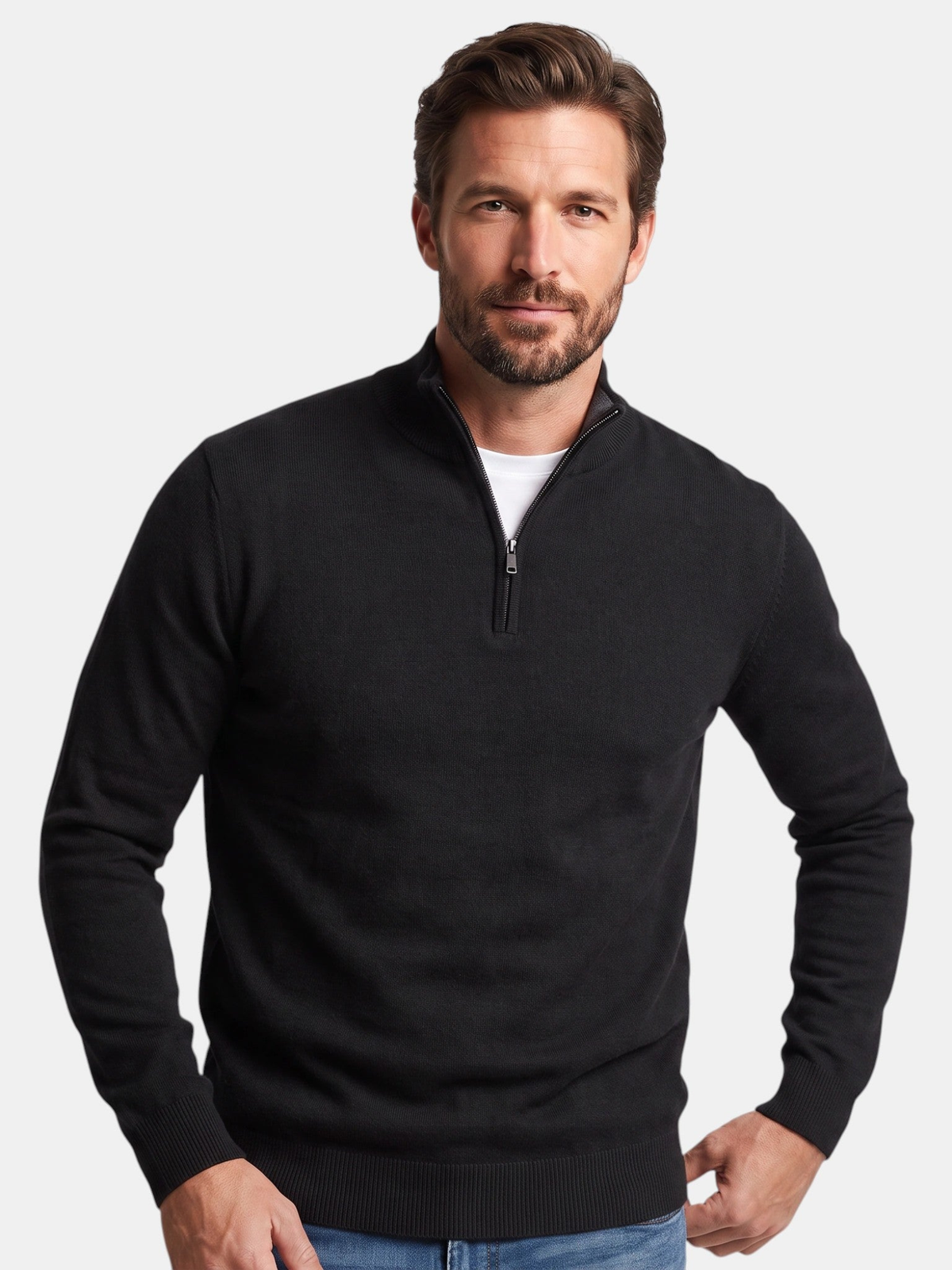 Men's Jumper with Zip Stand Collar, Long Sleeve
