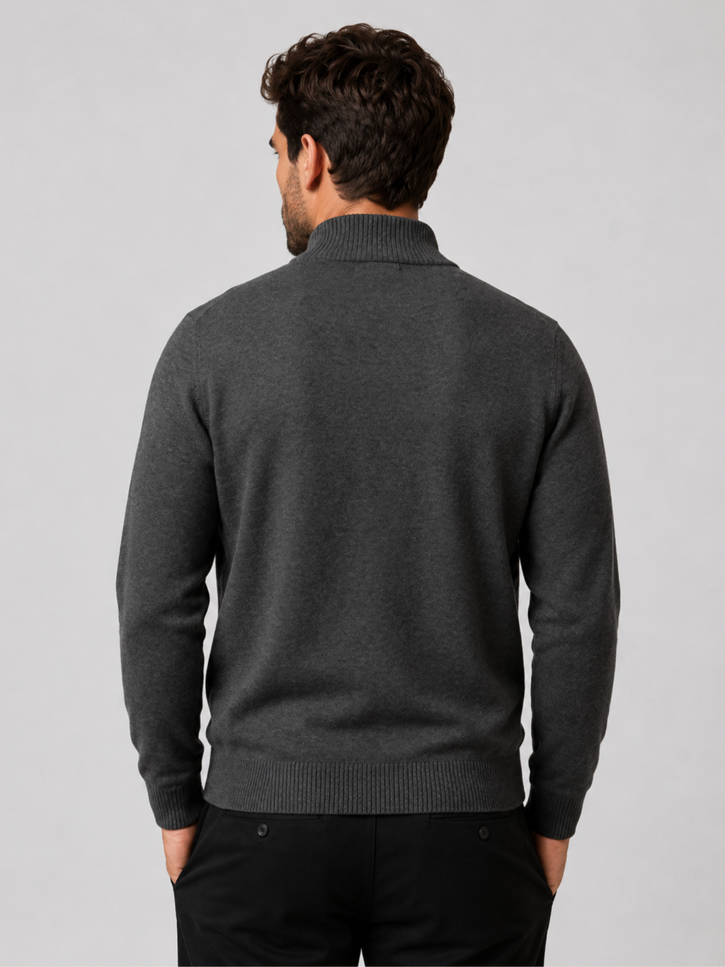 Men's Zip-Up Cardigan with Stand Collar, Long Sleeve
