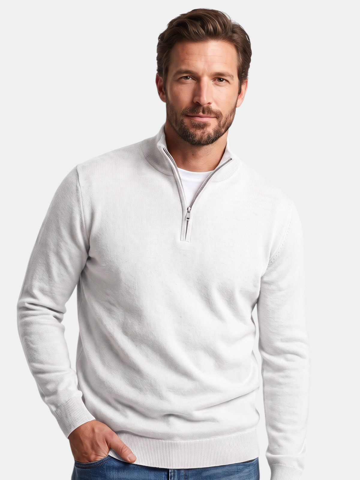 Men's Jumper with Zip Stand Collar, Long Sleeve
