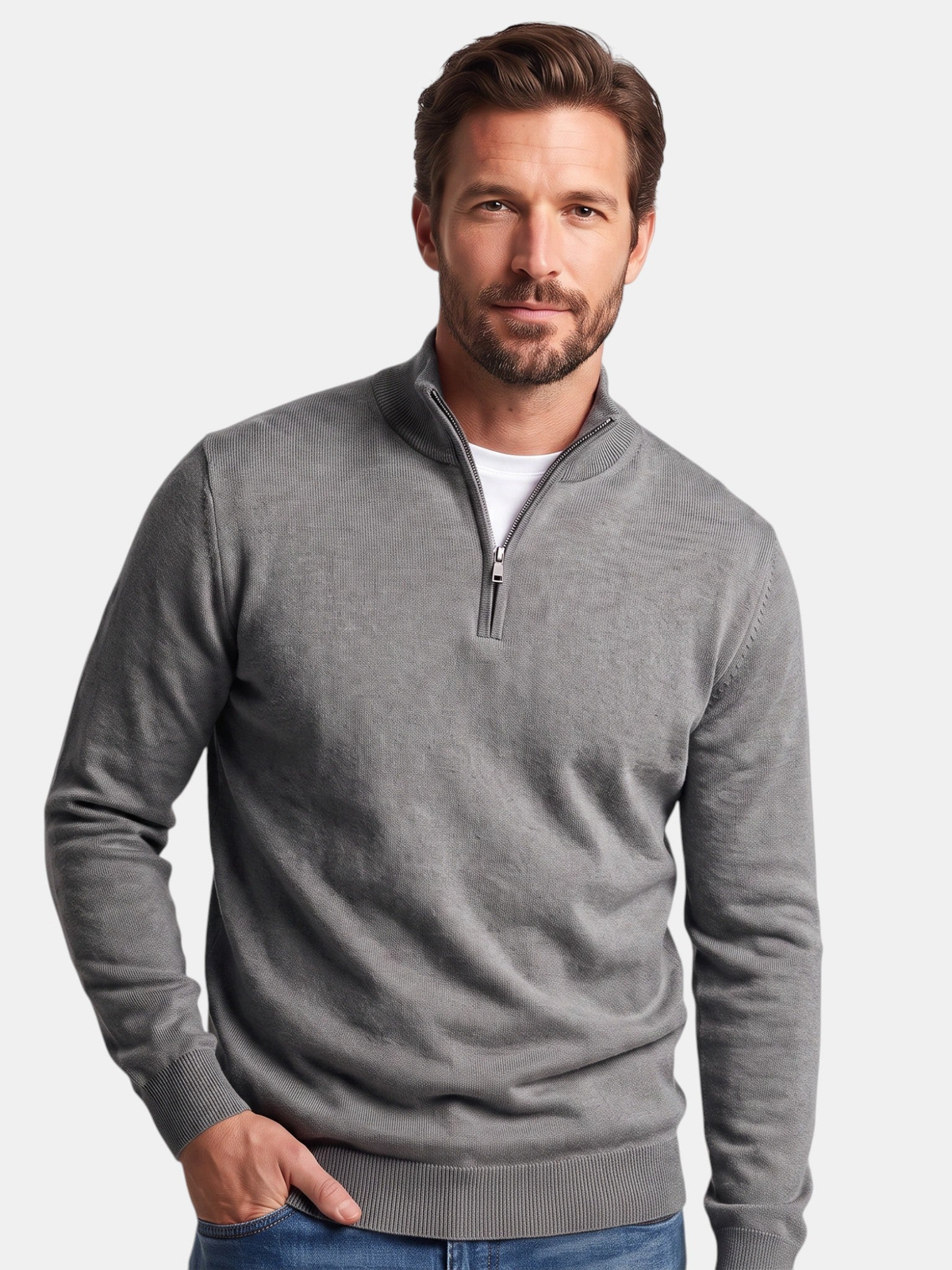 Men's Jumper with Zip Stand Collar, Long Sleeve
