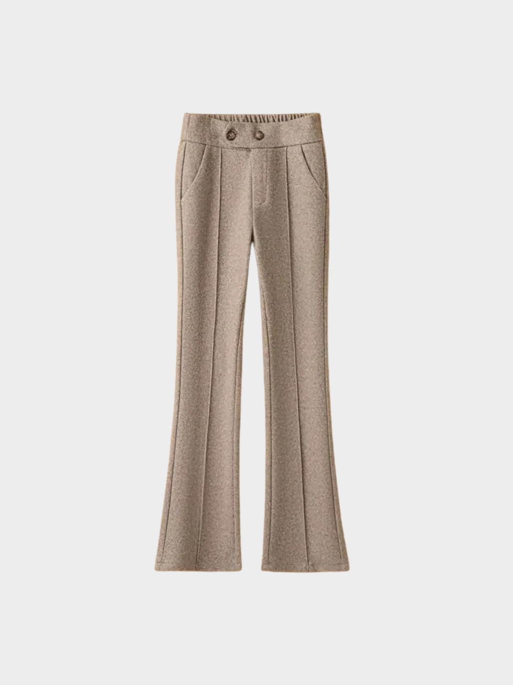 Women's High-Waist Flared Trousers – Full Length, Button Closure