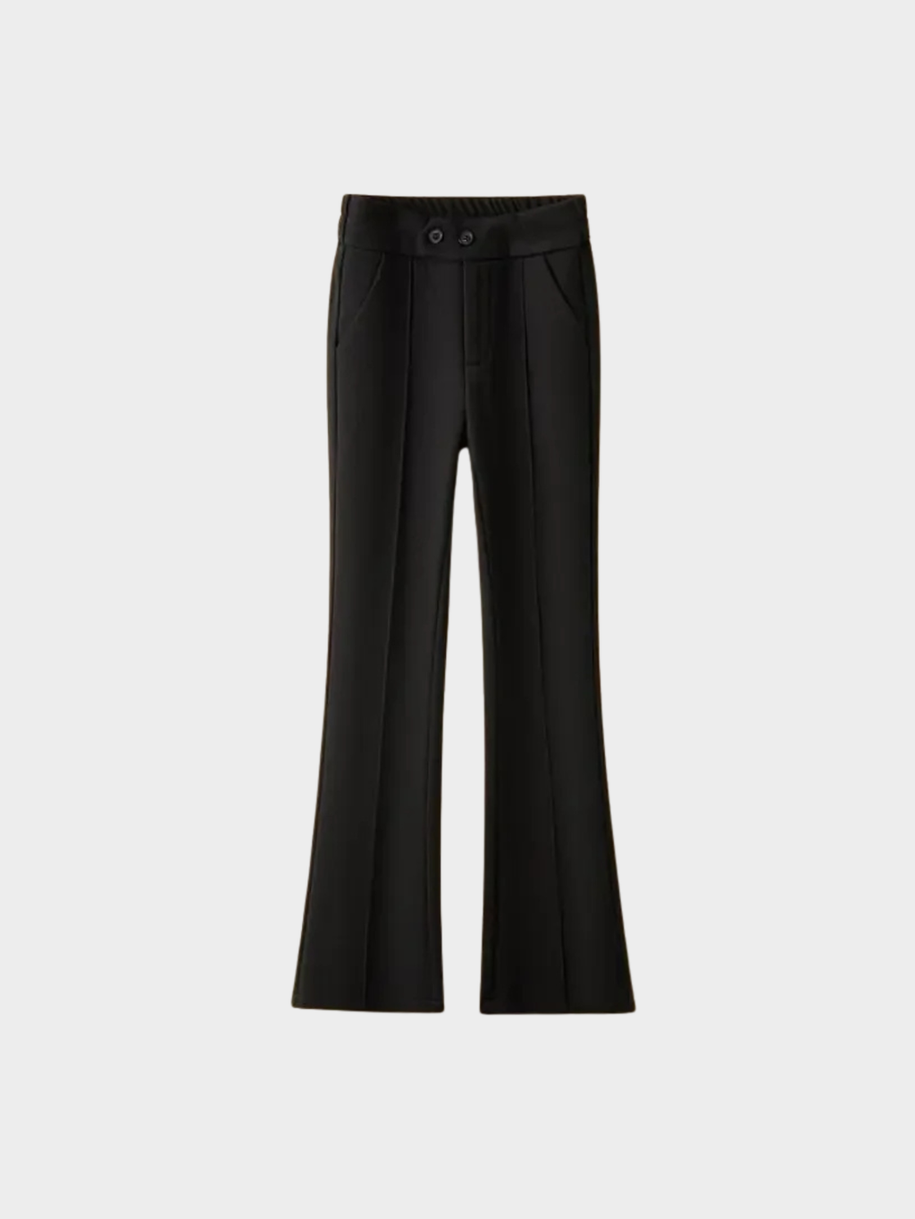 Women's High-Waist Flared Trousers – Full Length, Button Closure