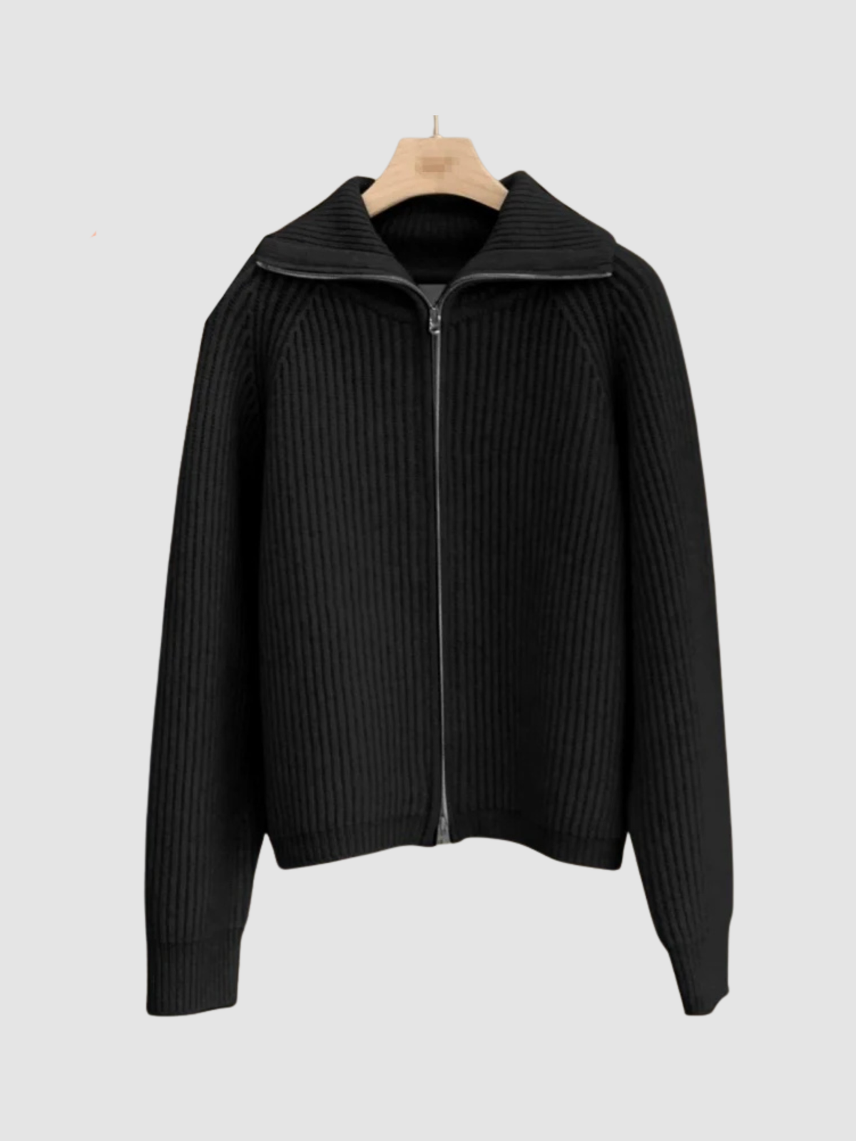 Women's Zip-Up Cardigan – Turn-Down Collar, Long Sleeve, Regular Fit