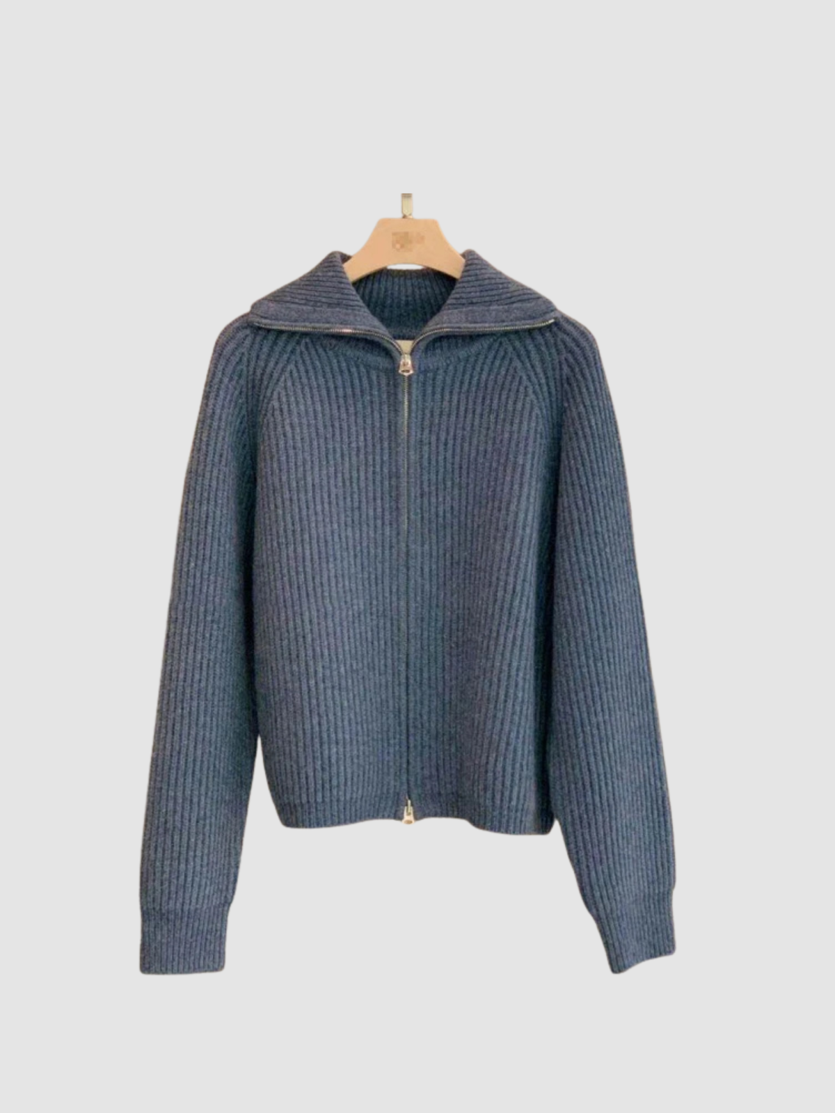 Women's Zip-Up Cardigan – Turn-Down Collar, Long Sleeve, Regular Fit