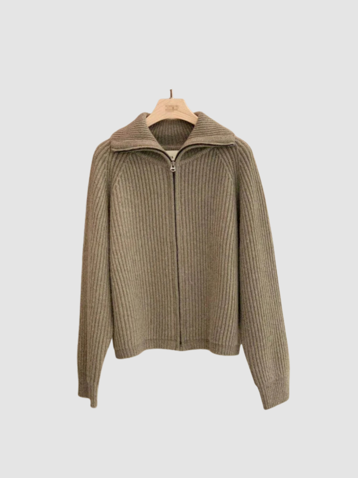 Women's Zip-Up Cardigan – Turn-Down Collar, Long Sleeve, Regular Fit