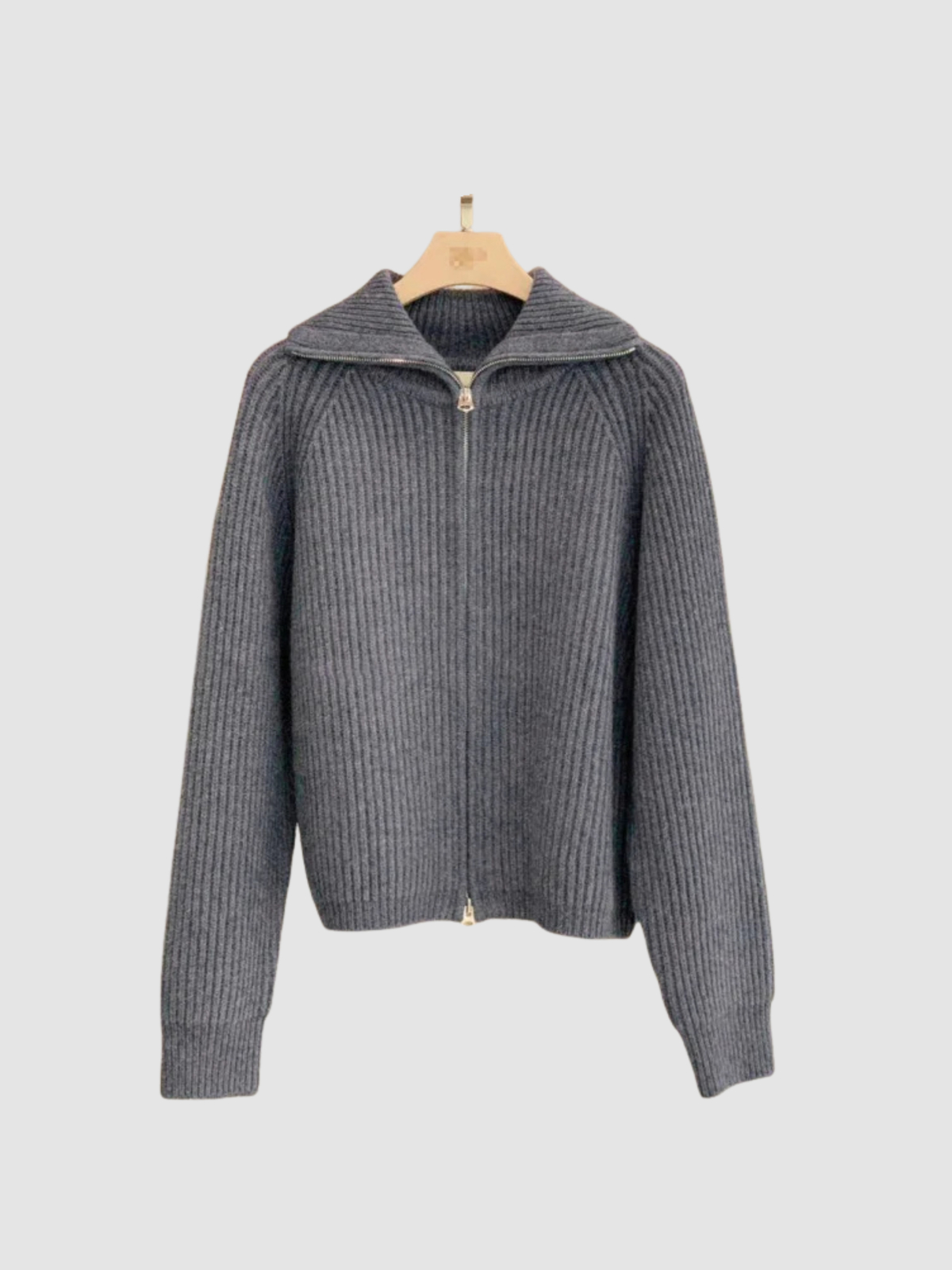 Women's Zip-Up Cardigan – Turn-Down Collar, Long Sleeve, Regular Fit
