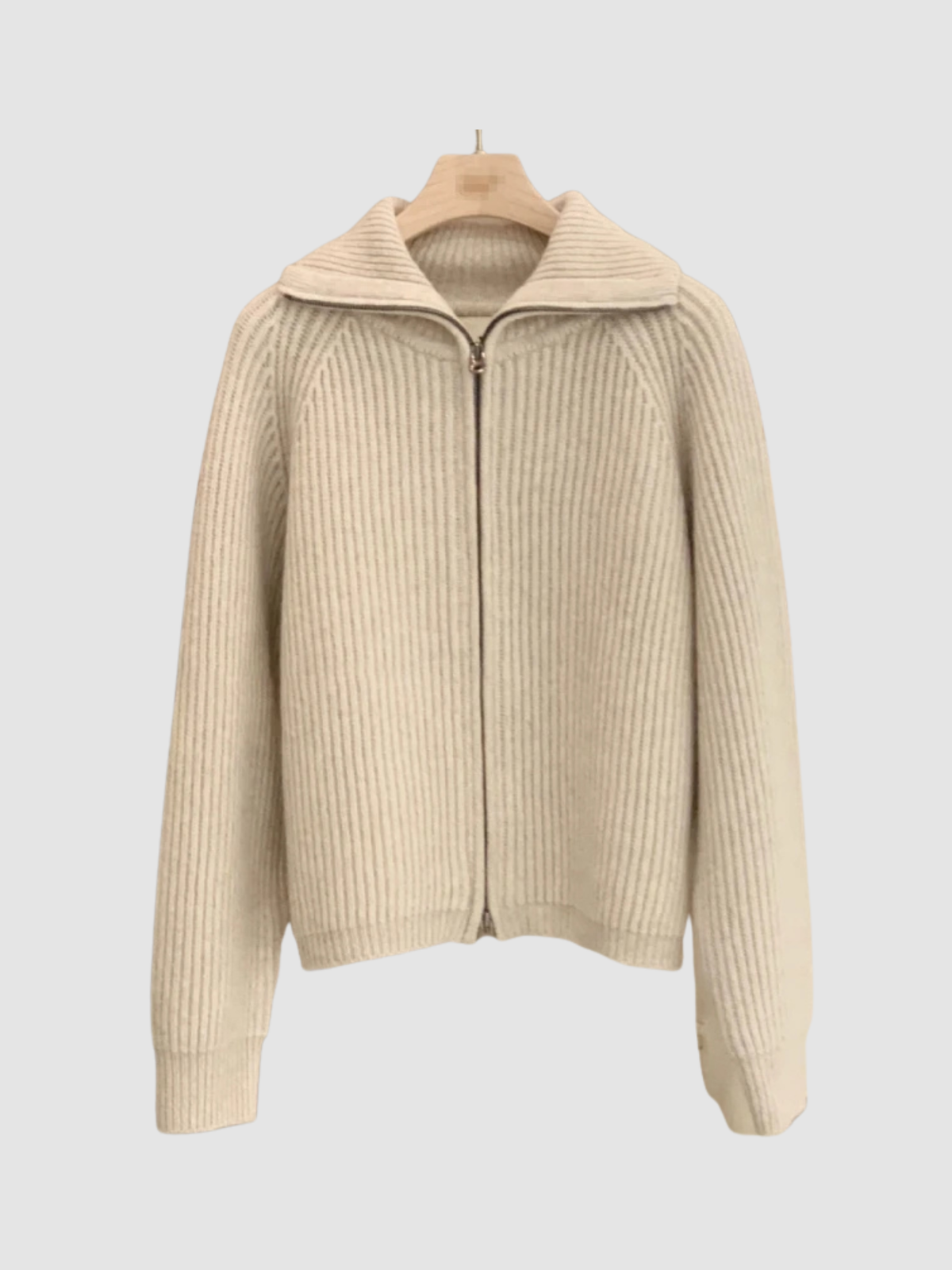Women's Zip-Up Cardigan – Turn-Down Collar, Long Sleeve, Regular Fit