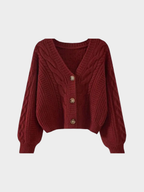 Women's V-Neck Cardigan – Button-Front Closure, Long Sleeve, Relaxed Fit