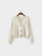 Women's V-Neck Cardigan – Button-Front Closure, Long Sleeve, Relaxed Fit