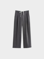 Women's Wide-Leg Trousers – Full Length, Adjustable Drawstring Waist